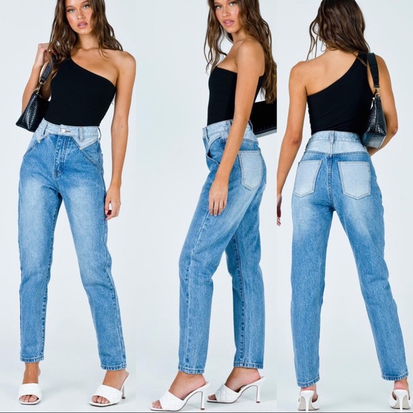 Princess Polly Denim - NEW Princess Polly Springfield Mom Mid Wash Two Tone Denim Jeans size 0 NWT